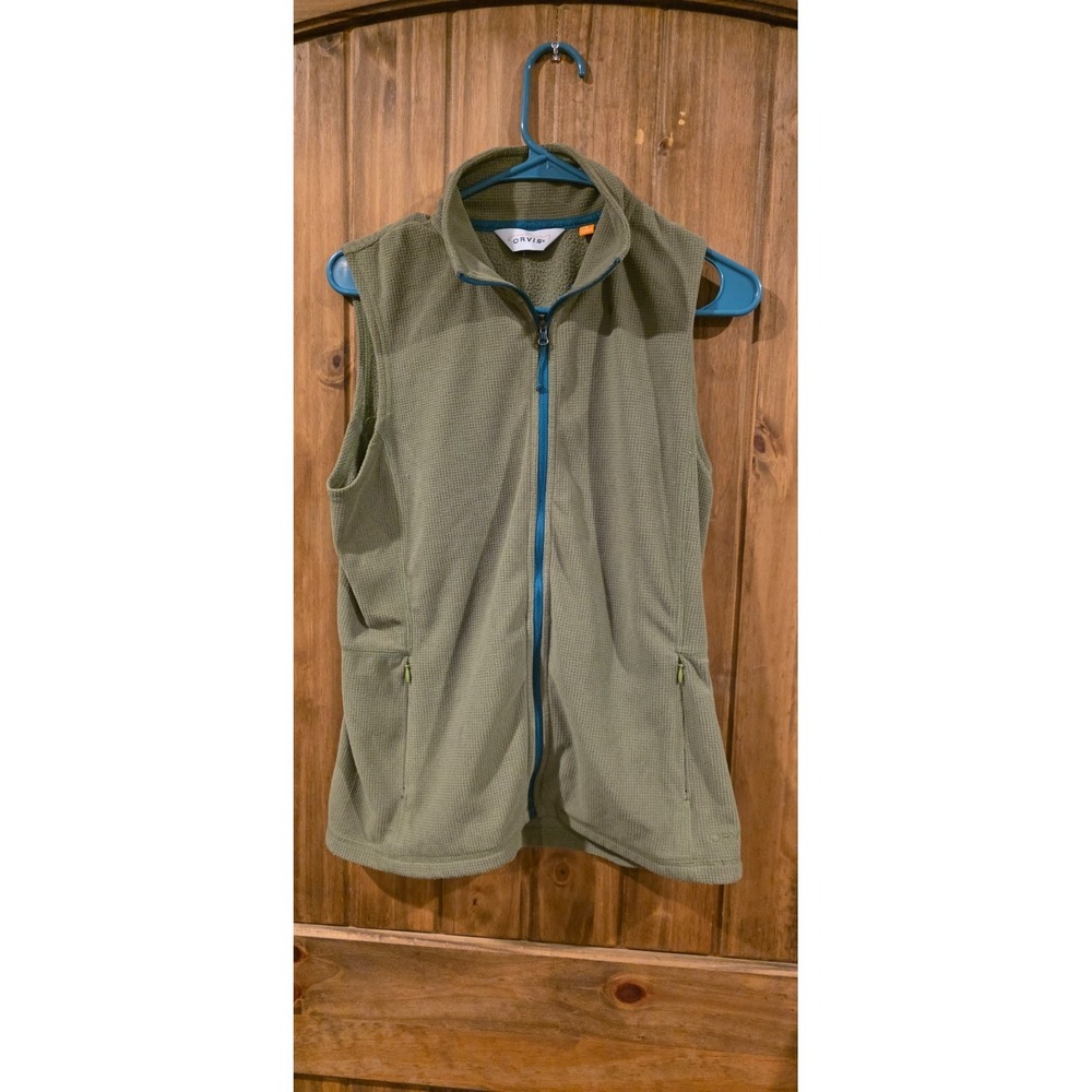 Orvis Trout Bum Vest Jacket Womens S Green Fleece Waffle Knit Full Zip‎ Pockets
